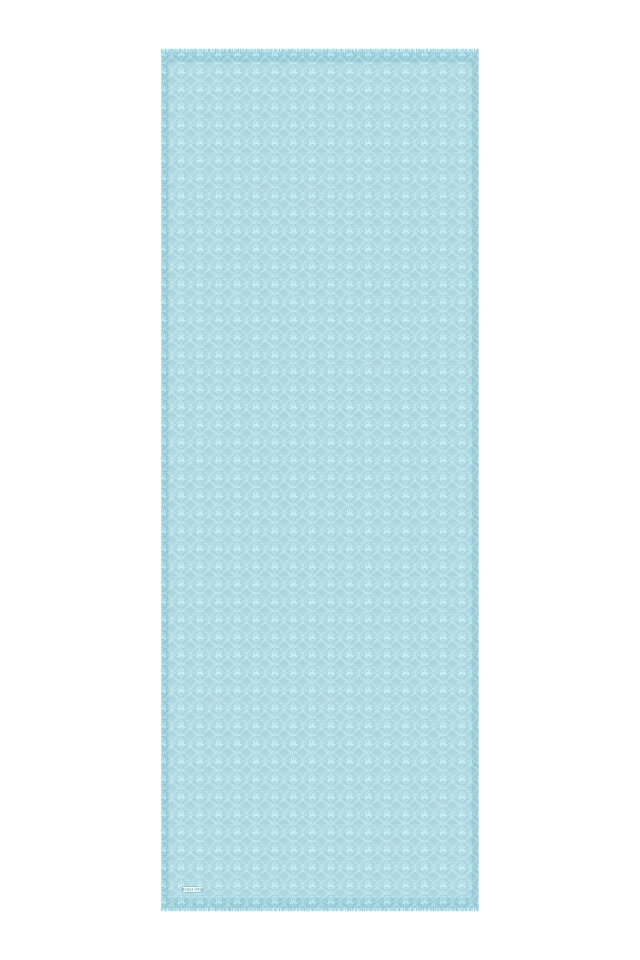 Blue Monogram Pattern Silk Cotton Shawl - 4