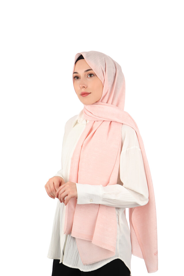 Candy Pink Monogram Pattern Silk Cotton Shawl - 1