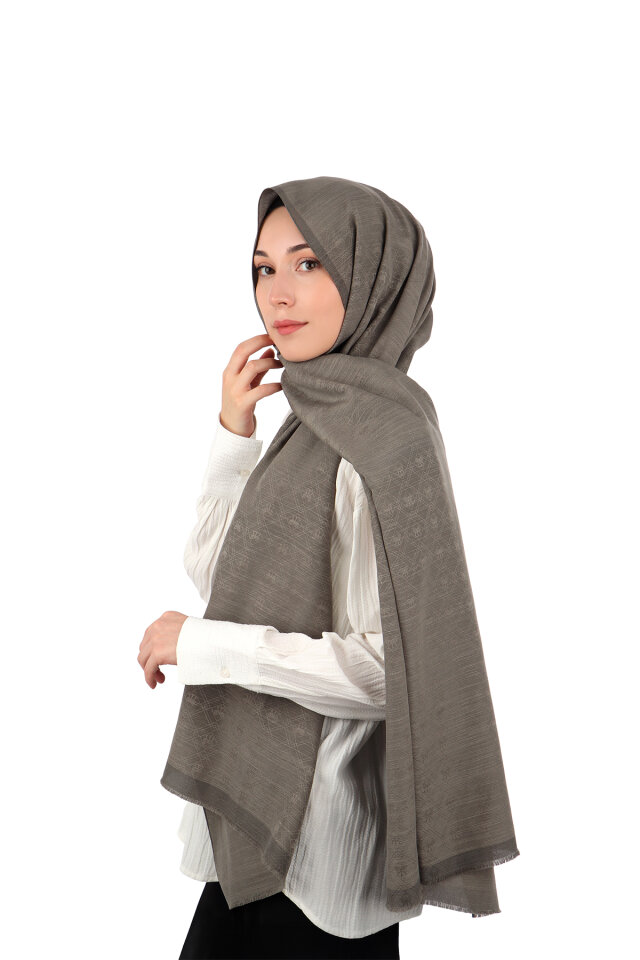 Ash Gray Monogram Pattern Silk Cotton Shawl - 1
