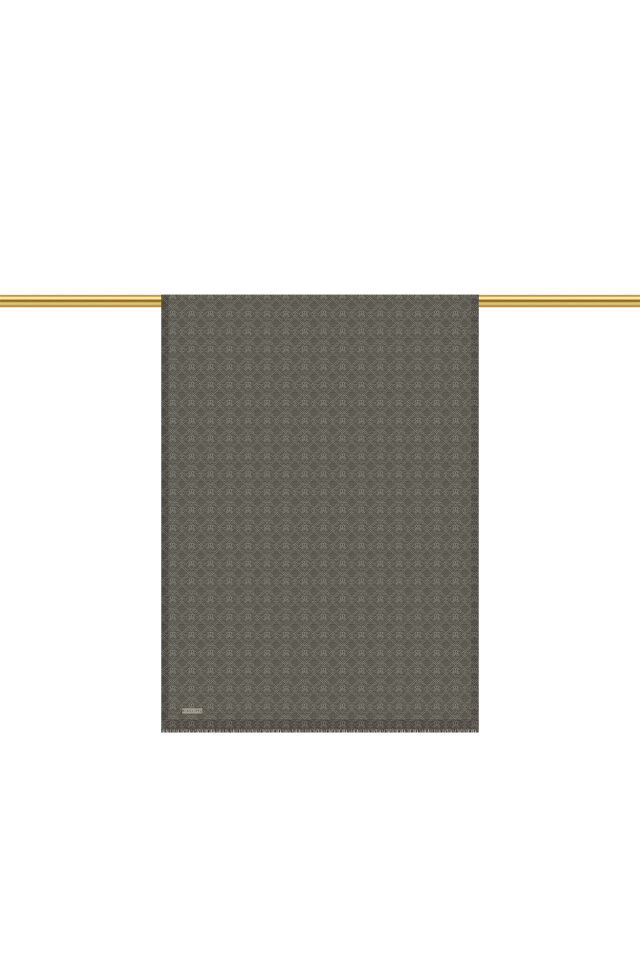 Ash Gray Monogram Pattern Silk Cotton Shawl - 3