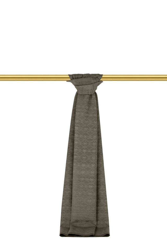 Ash Gray Monogram Pattern Silk Cotton Shawl - 2