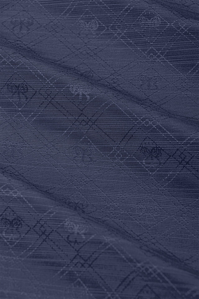 Dark Navy Monogram Pattern Silk Cotton Shawl - 5