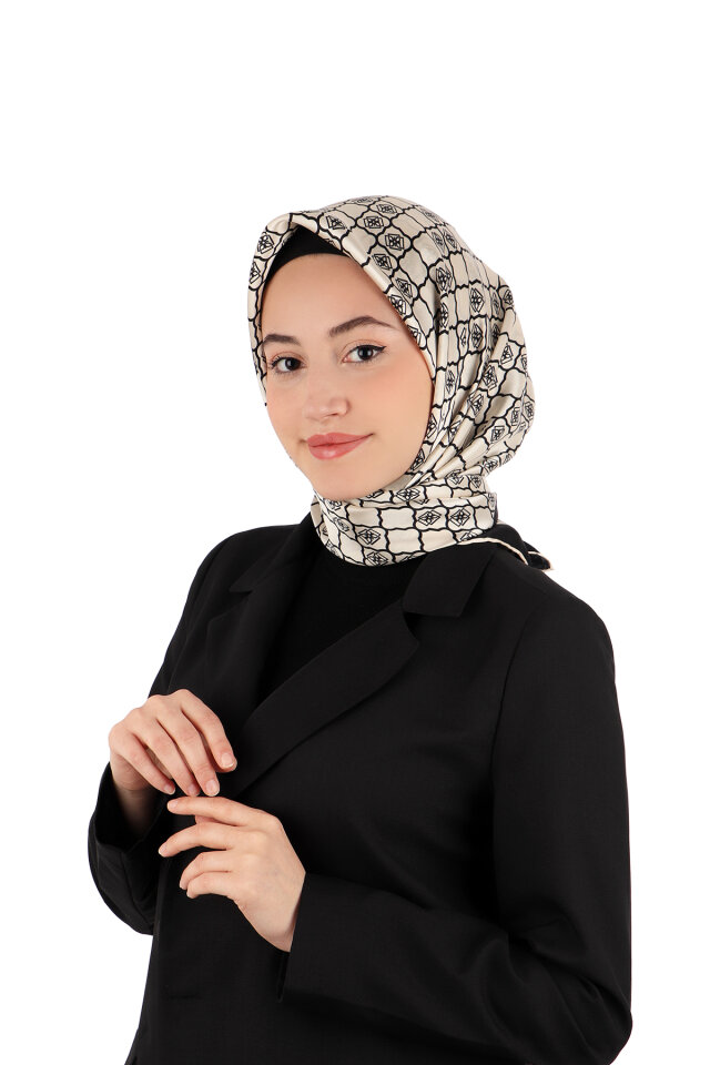 Cream Monogram Silk Scarf 