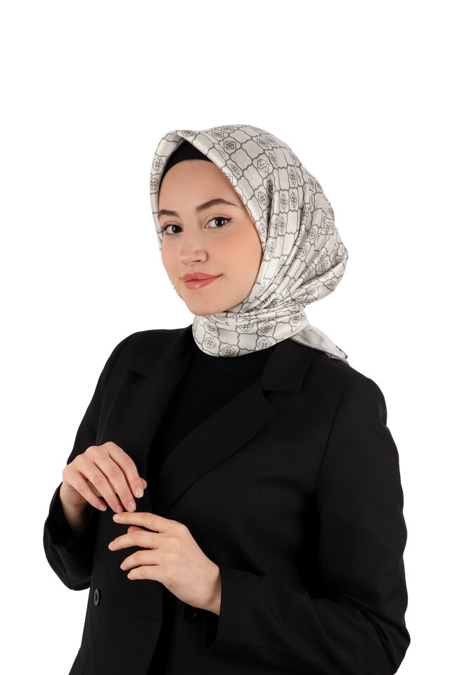 Silver Monogram Silk Scarf - 1