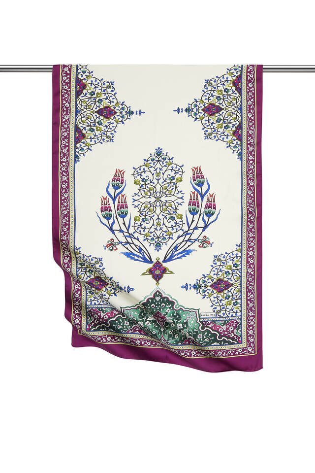 Mor Şamdan Desen Geniş İpeksi Fular 