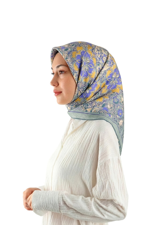 Mint Mother-of-Pearl Pattern Twill Silk Scarf - Bursa İpek