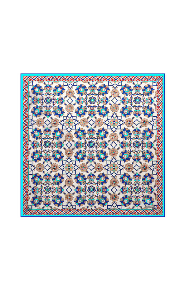 Ekru Gold Motif Desen İpek Mendil - Bursa İpek