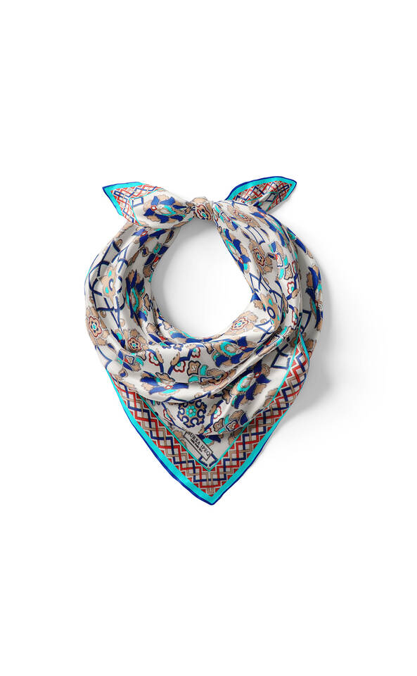 Ekru Gold Motif Desen İpek Mendil - 2