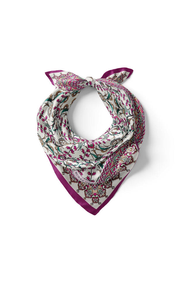 Mürdüm Çini Lale Desen İpeksi Mendil - 2