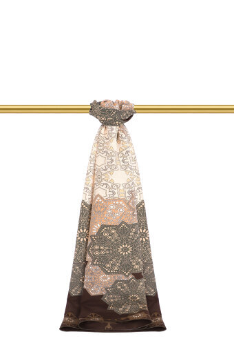 Acı Kahve Müsenna Desen Krep İpek Şal 