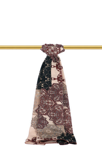 Boz Kiraz Müsenna Desen Krep İpek Şal 