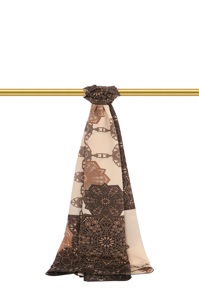 Buğday Müsenna Desen Krep İpek Şal - Bursa İpek