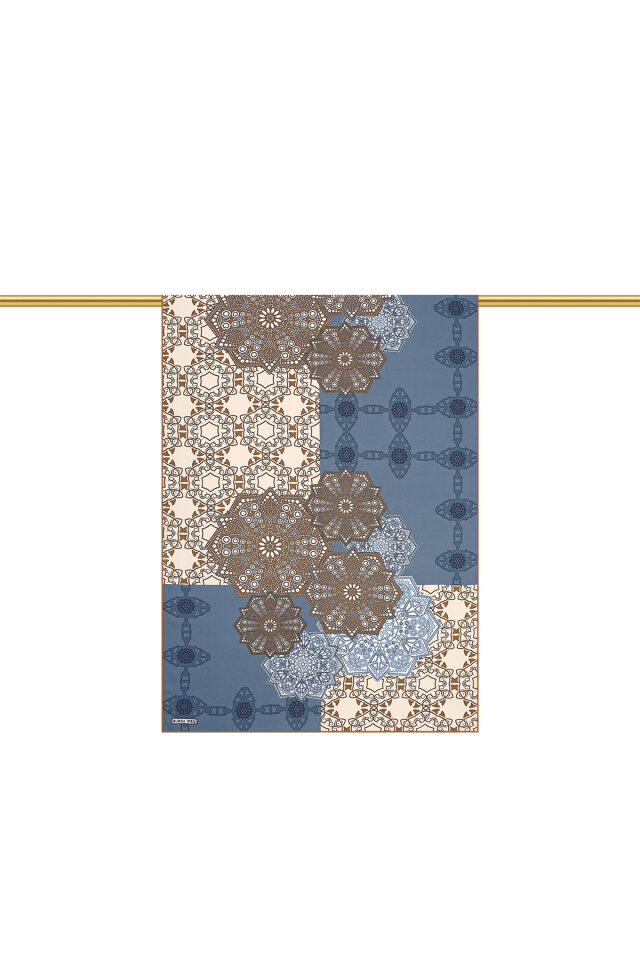 İndigo Müsenna Desen Krep İpek Şal - 2