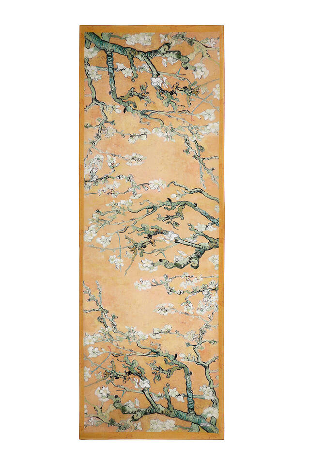 Mustard Almond Blossom Pattern Voile Silk Scarf - 3