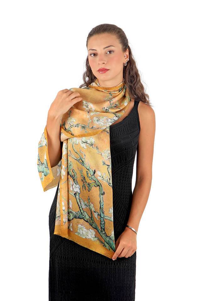 Mustard Almond Blossom Silk Foulard - 2
