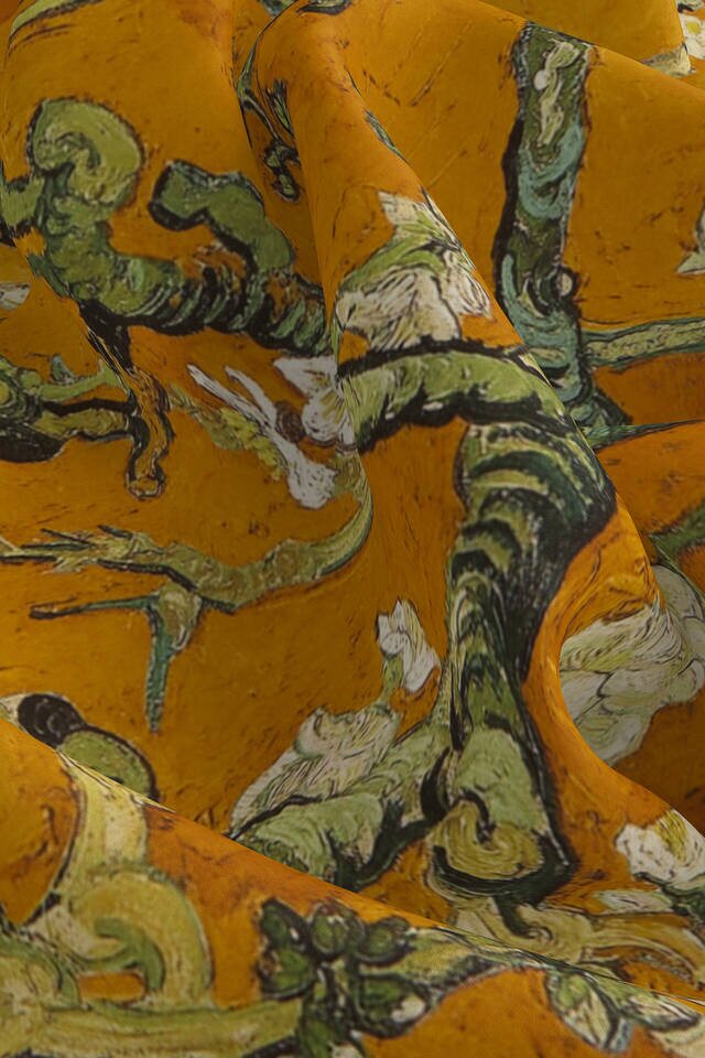 Mustard Almond Blossom Silk Pocket Square - 3