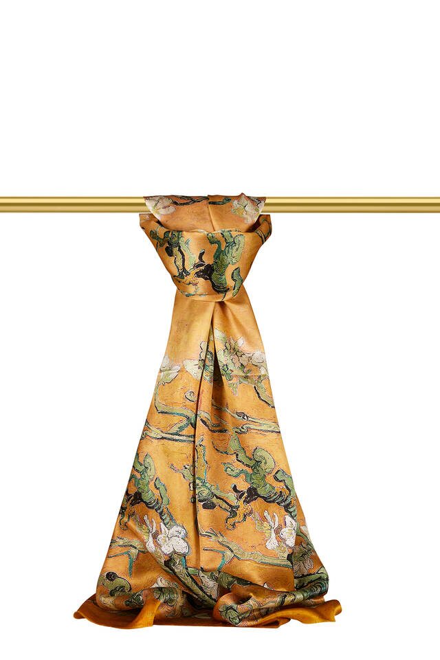 Mustard Almond Blossom Silk Scarf - 1