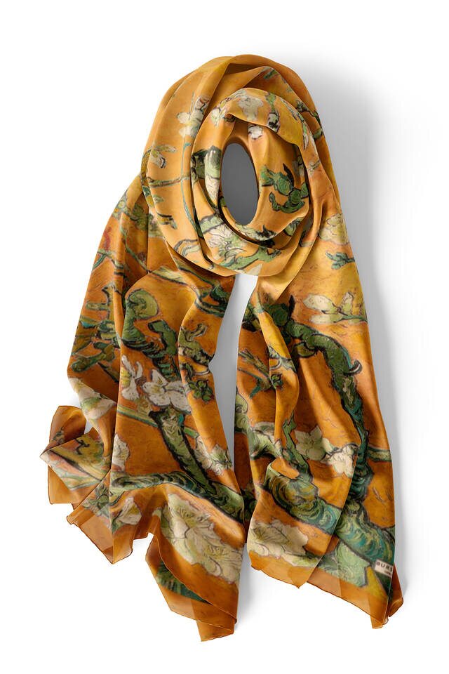 Mustard Almond Blossom Silk Scarf - 3