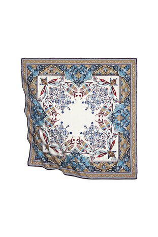 Mustard Claret Red Turkish Motif Candlestick Tulip Pattern Silky Square Scarf 