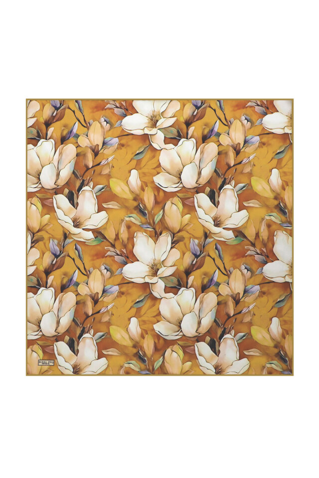 Mustard Daffodil Pattern Silk Pocket Square - Bursa İpek