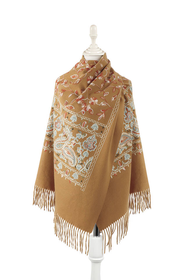 Mustard Embroidered Winter Shawl 