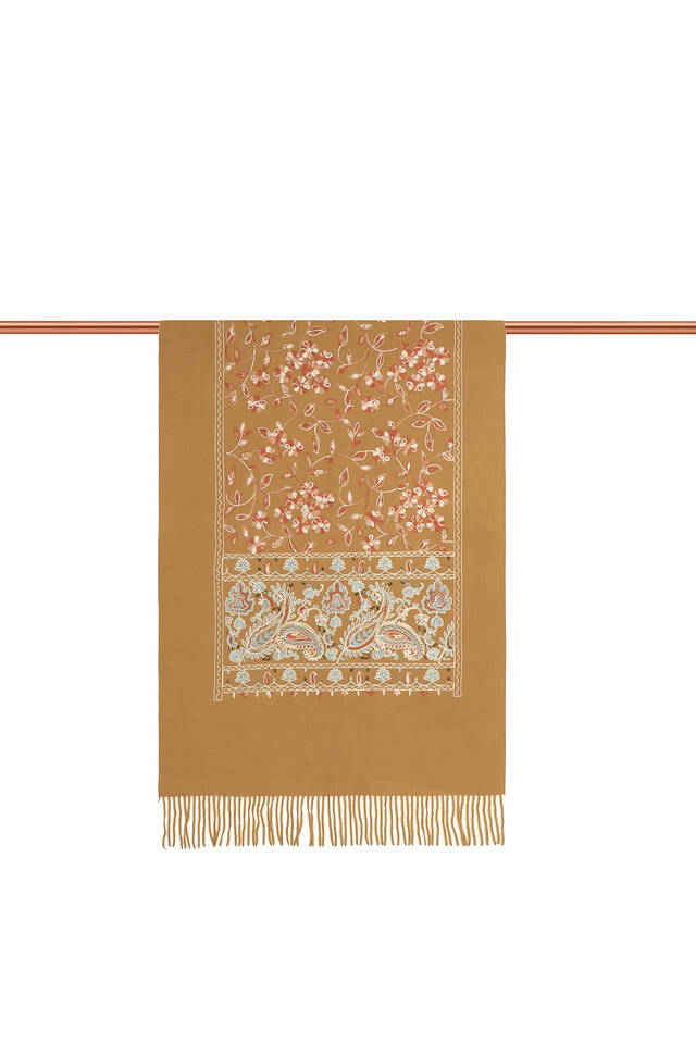 Mustard Embroidered Winter Shawl - 3