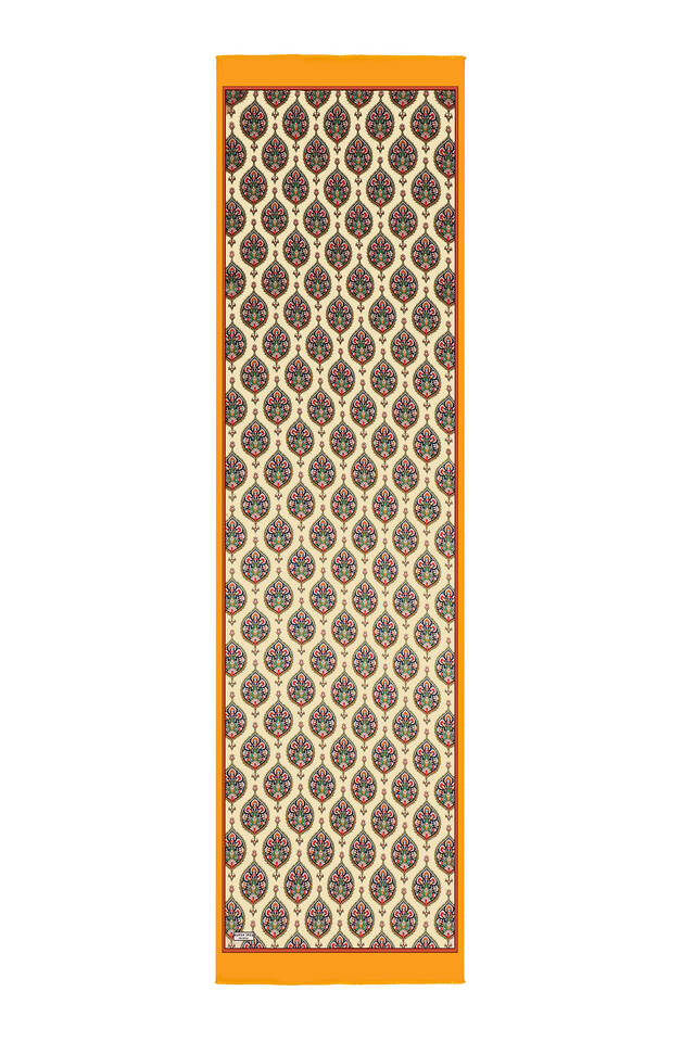 Mustard Hatai Pattern Narrow Silk Foulard - 5