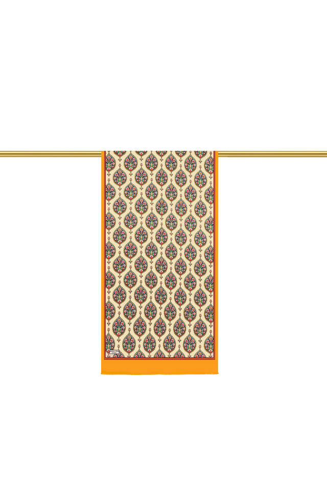 Mustard Hatai Pattern Narrow Silk Foulard - 3