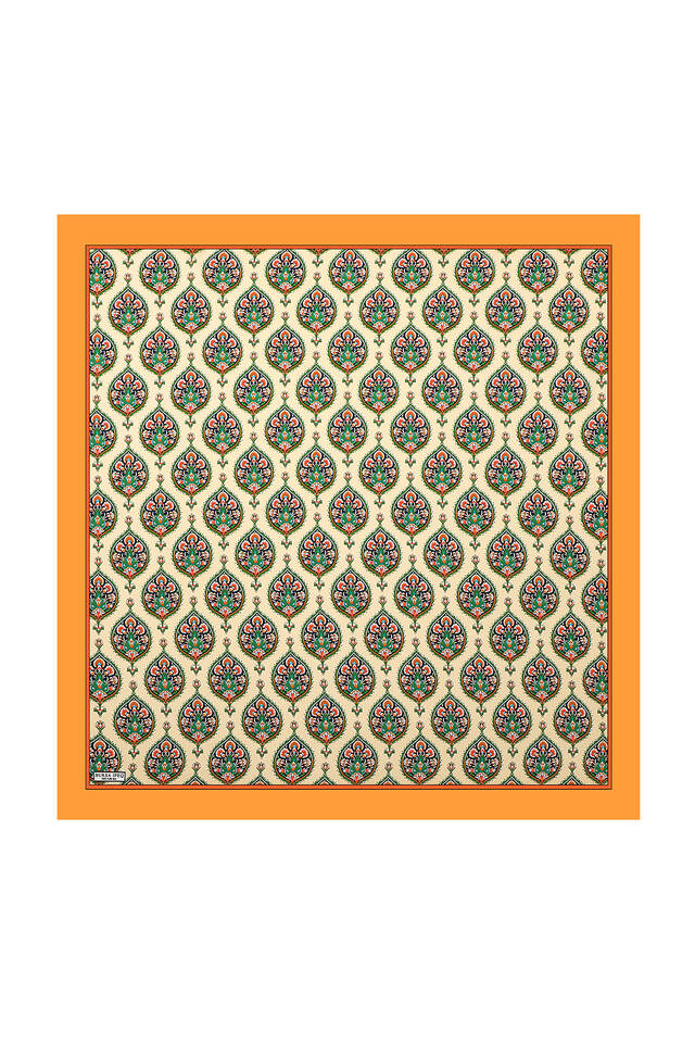 Mustard Hatai Pattern Silk Square Scarf - 2