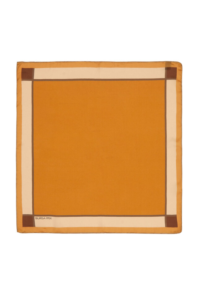 Mustard Wide Border Plain Silk Pocket Square - Bursa İpek