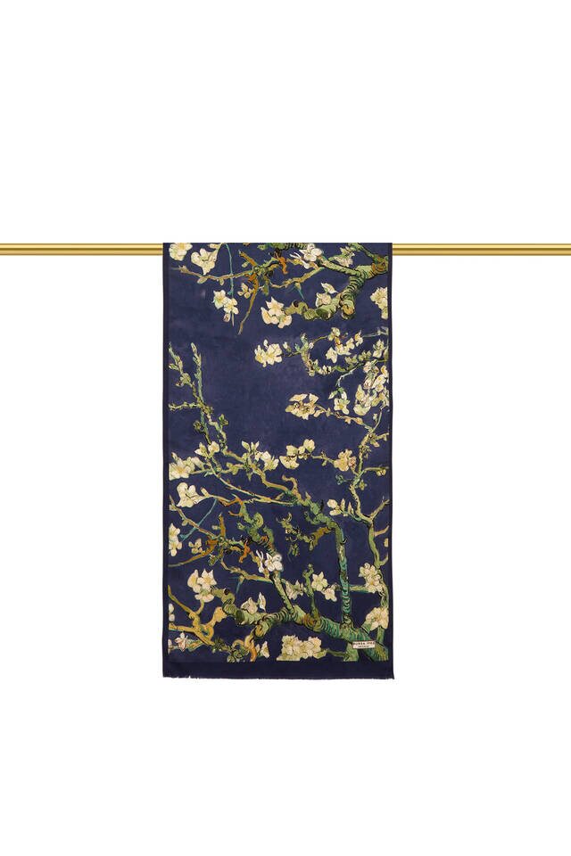 Navy Blue Almond Blossom Silk Foulard - 2