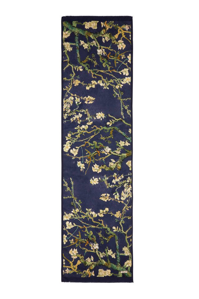 Navy Blue Almond Blossom Silk Foulard - 4