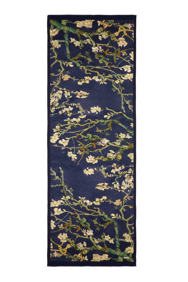 Navy Blue Almond Blossom Silk Scarf - 4