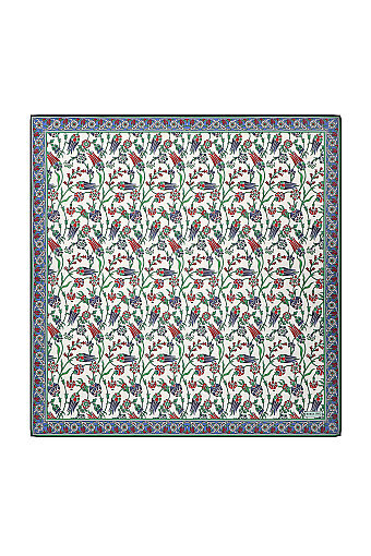 Navy Blue Anatolian Pattern Soft Square Scarf 