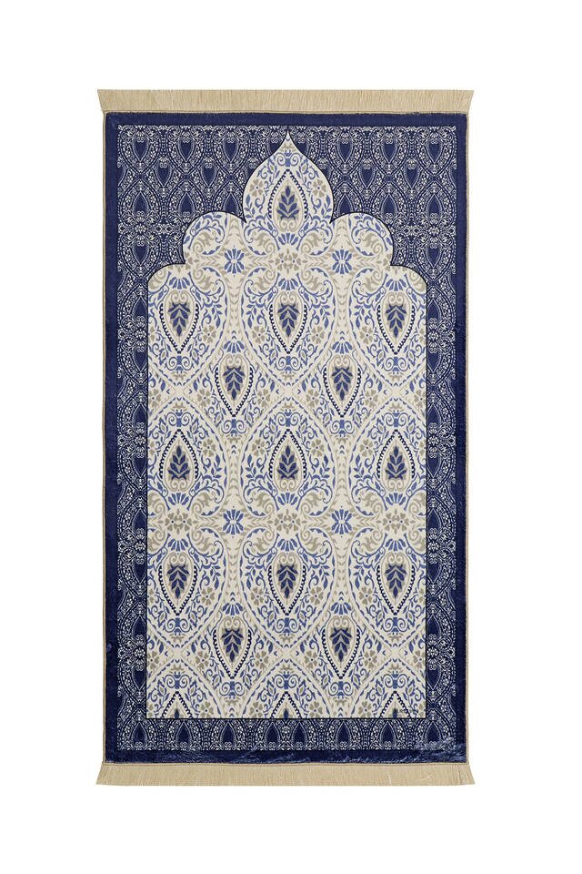 Navy Blue Bamboo Carpet Prayer Rug - 1