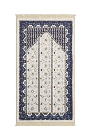 Navy Blue Bamboo Carpet Prayer Rug 