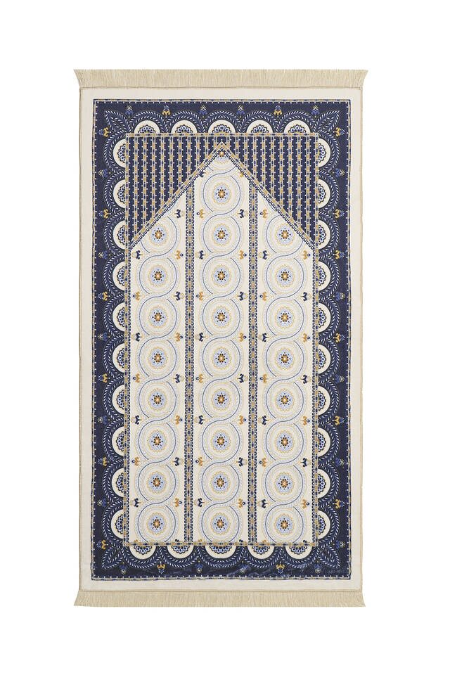 Navy Blue Bamboo Carpet Prayer Rug - 1