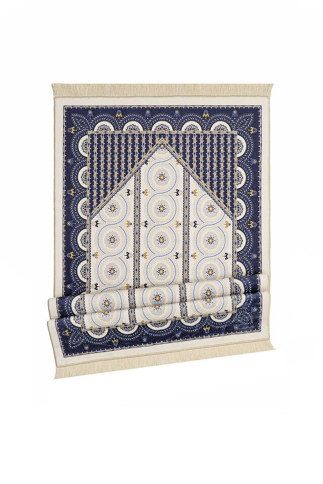Navy Blue Bamboo Carpet Prayer Rug - 4