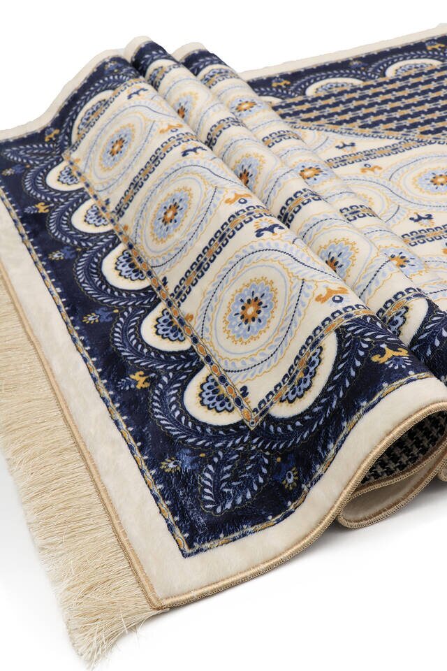 Navy Blue Bamboo Carpet Prayer Rug - 3