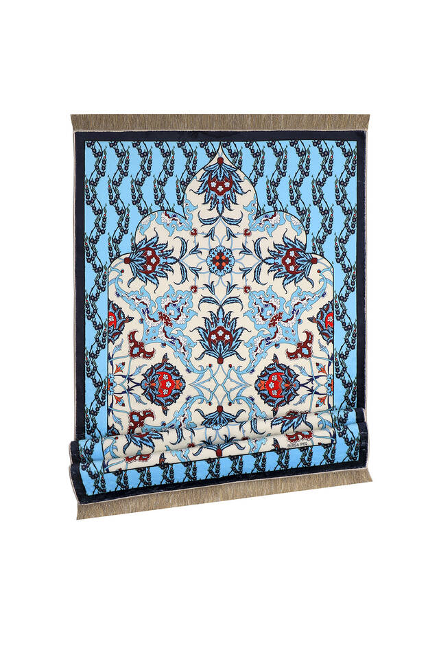 Navy Blue Bamboo Carpet Prayer Rug - 4