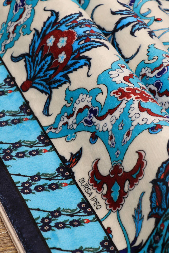 Navy Blue Bamboo Carpet Prayer Rug - 2