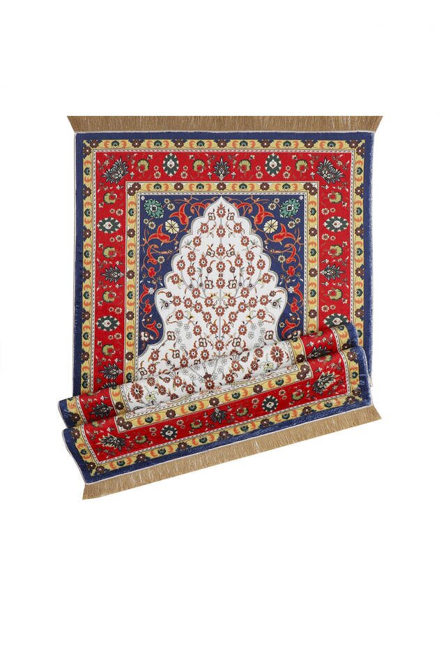 Navy Blue Bamboo Carpet Prayer Rug - 4