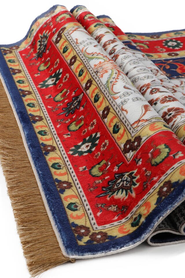 Navy Blue Bamboo Carpet Prayer Rug - 3