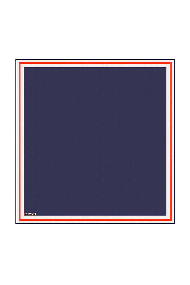 Navy Blue Bordered Plain Silk Pocket Square - Bursa İpek