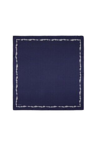 Navy Blue Bordered Water Wave Silk Square Scarf 