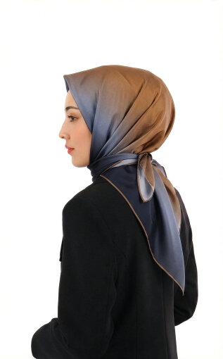 Navy Blue Bronze Gradient Sura Silk Square Scarf 