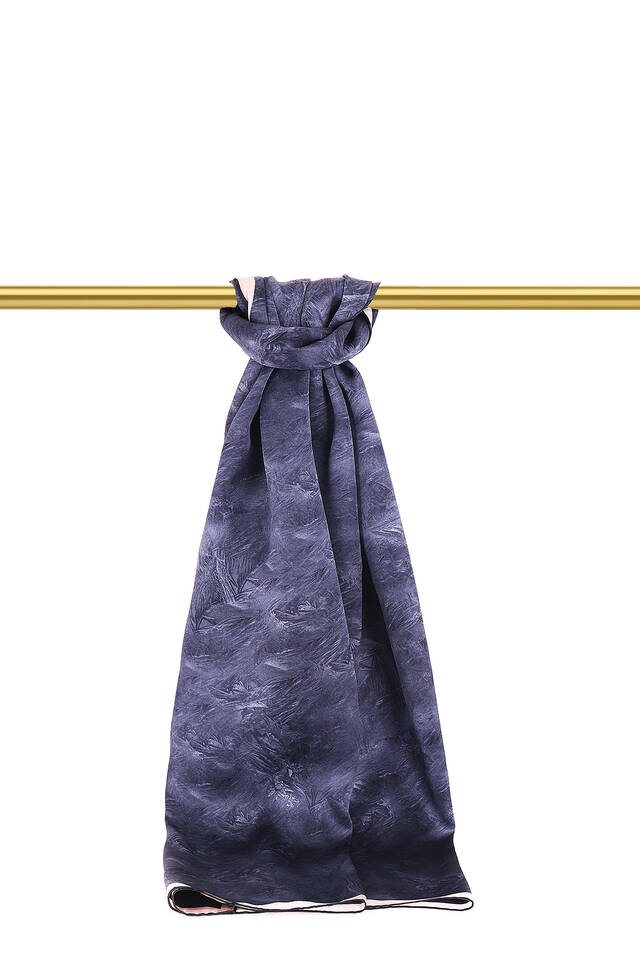 Navy Blue Brush Pattern Silk Scarf 