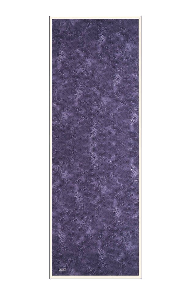 Navy Blue Brush Pattern Silk Scarf - 4