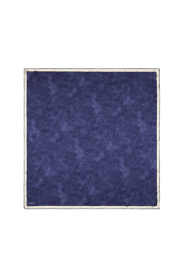 Navy Blue Brush Silk Square Scarf 