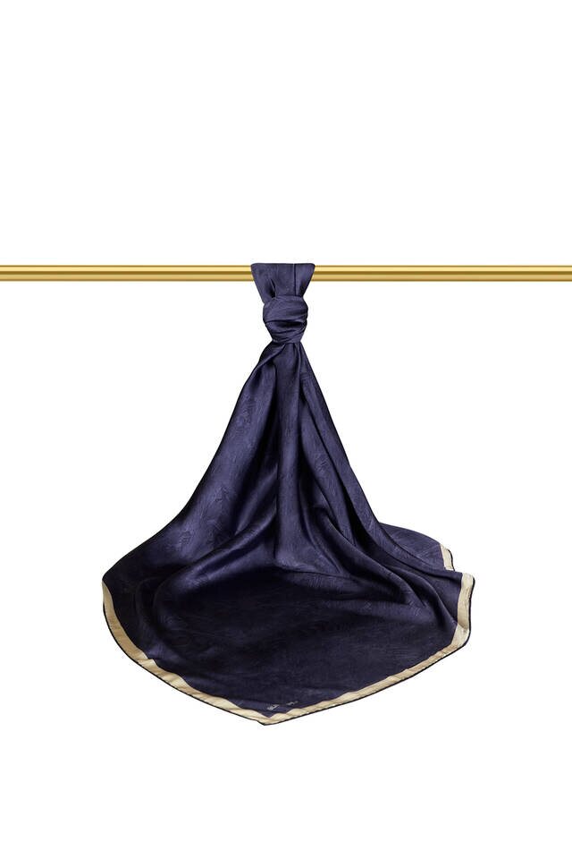 Navy Blue Brush Silk Square Scarf - 2